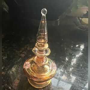 Amber Glass Perfume Bottle with Hand-Painted Flowers